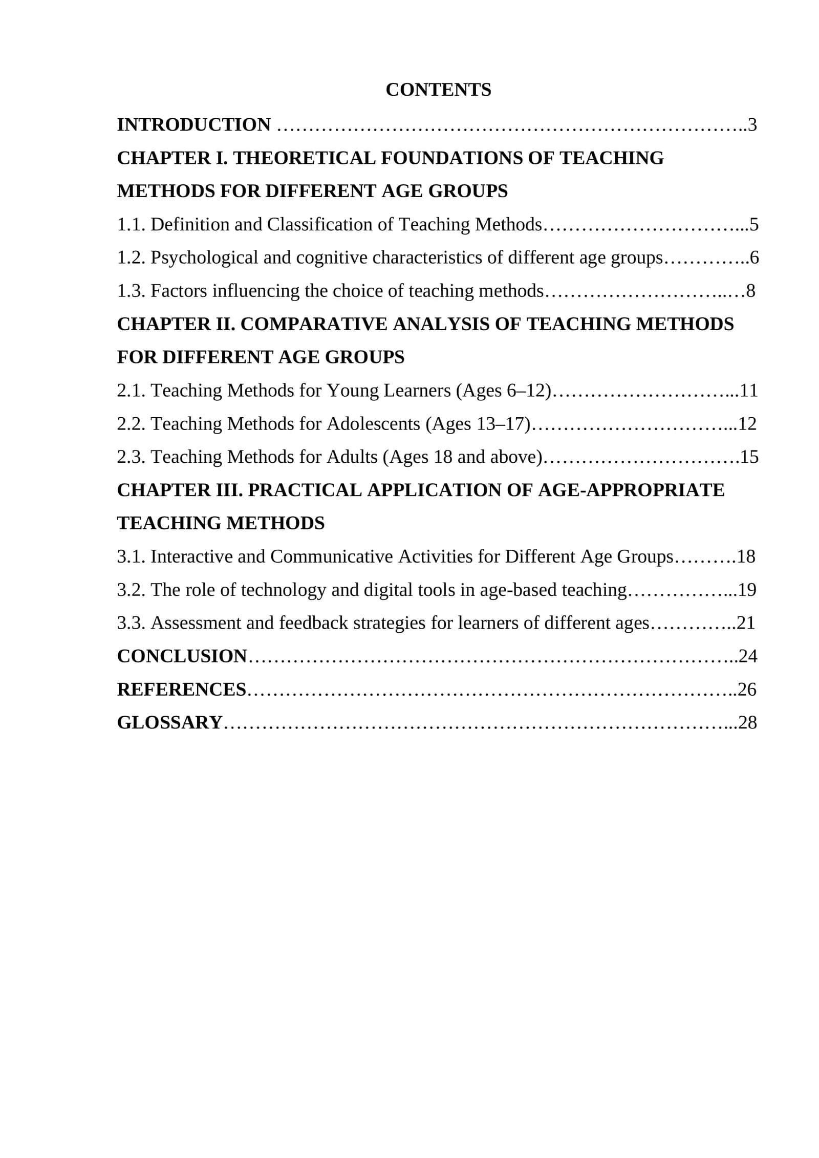 Comparative analysis of teaching methods for different age groups