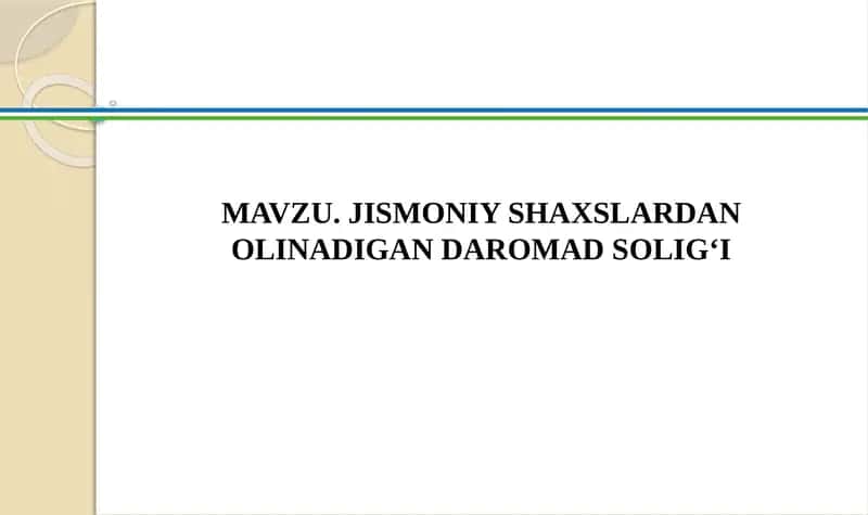 Jismoniy Shaxslardan Olinadigan Daromad Solig'i