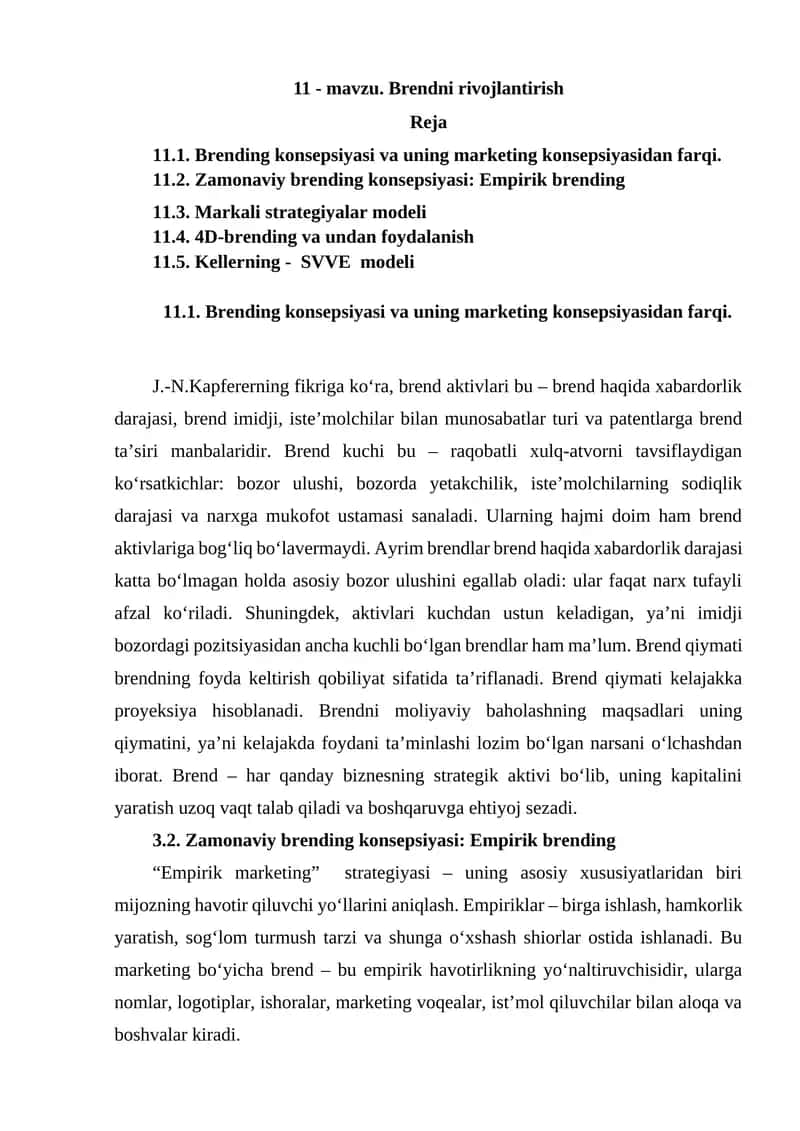 Brendning rivojlantirish