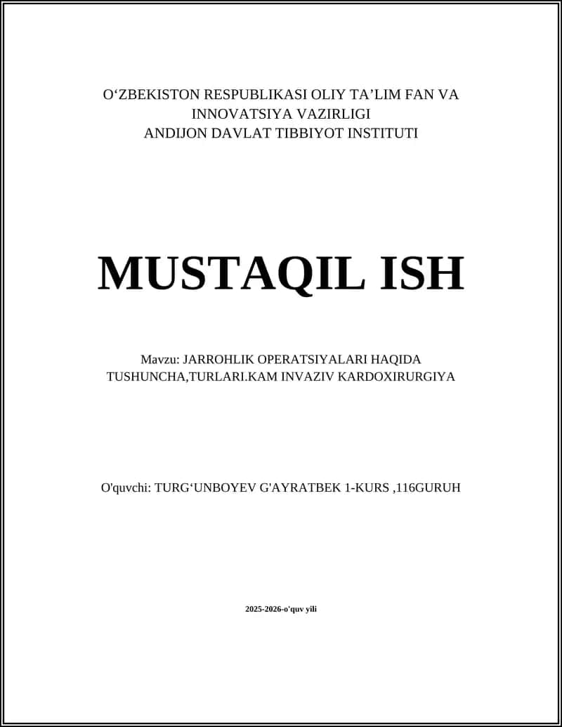 JARROHLIK OPERATSIYALARI HAQIDA TUSHUNCHA