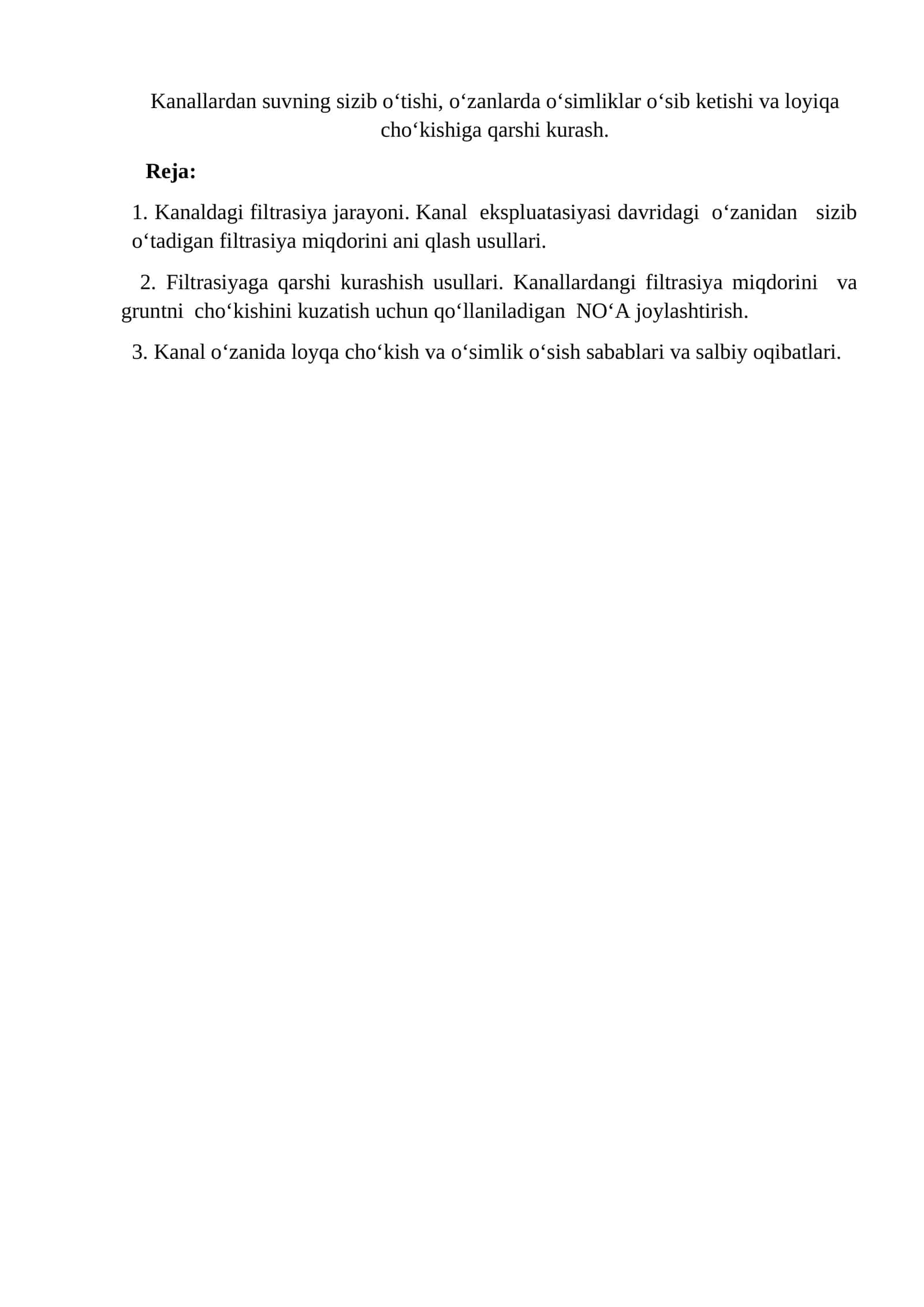 Kanaldagi filtratsiya jarayoni