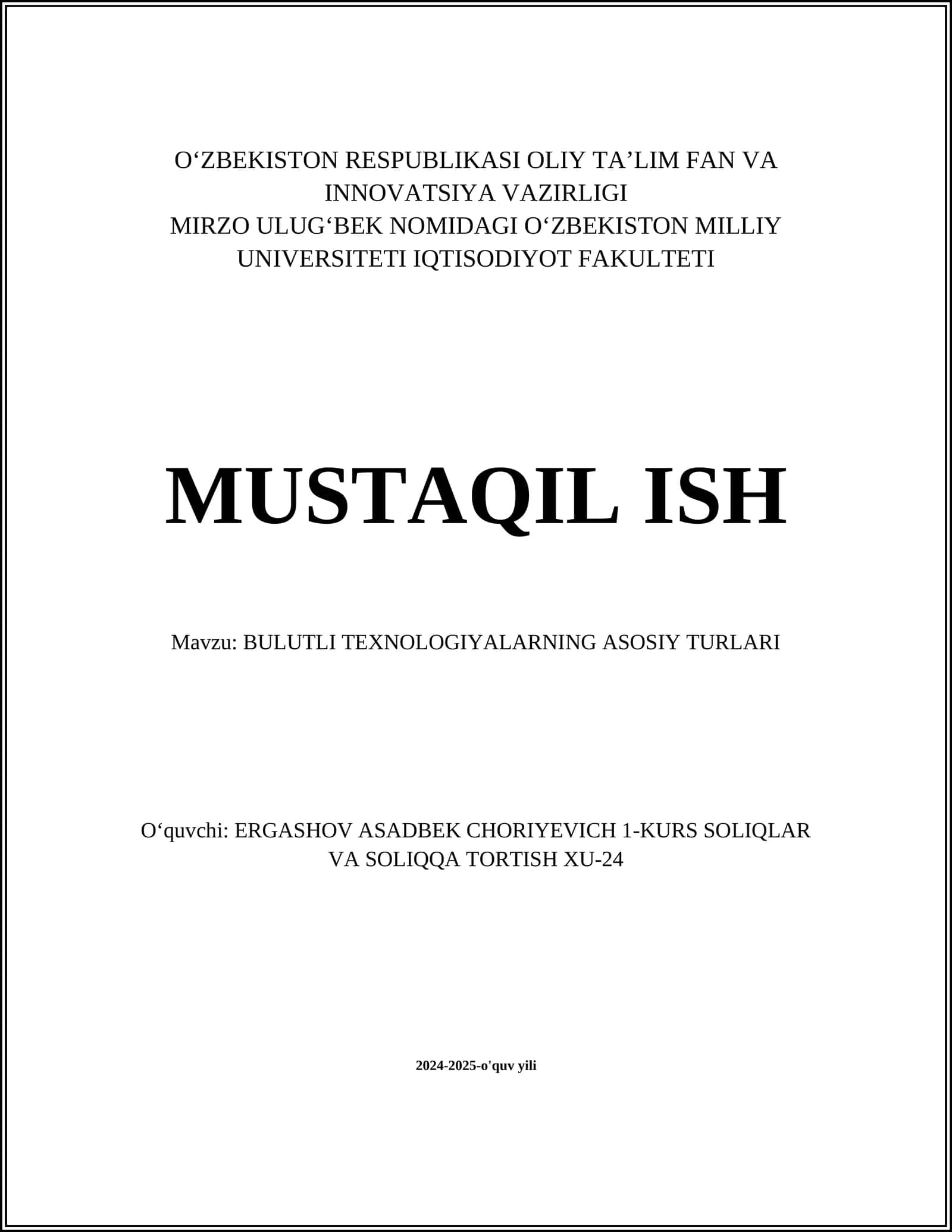 BULUTLI TEXNOLOGIYALARNING ASOSIY TURLARI