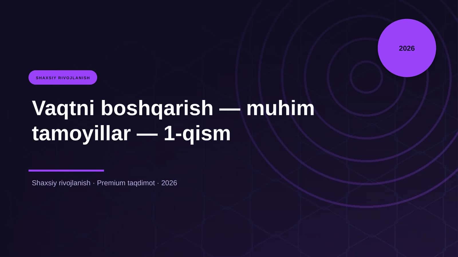 Vaqtni boshqarish — muhim tamoyillar — 1-qism