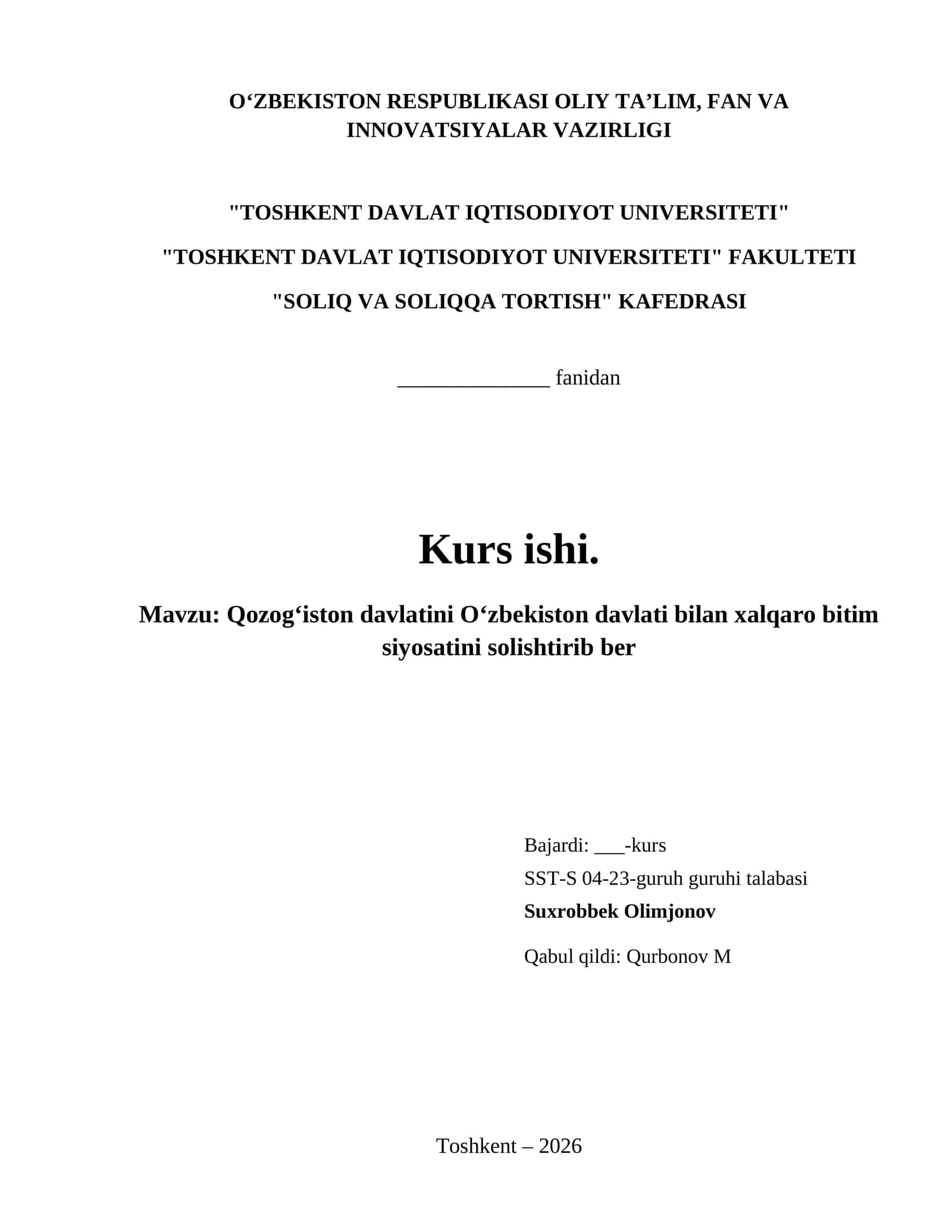 Qozogʻiston davlatini Oʻzbekiston davlati bilan xalqaro bitim siyosatini solishtirib ber