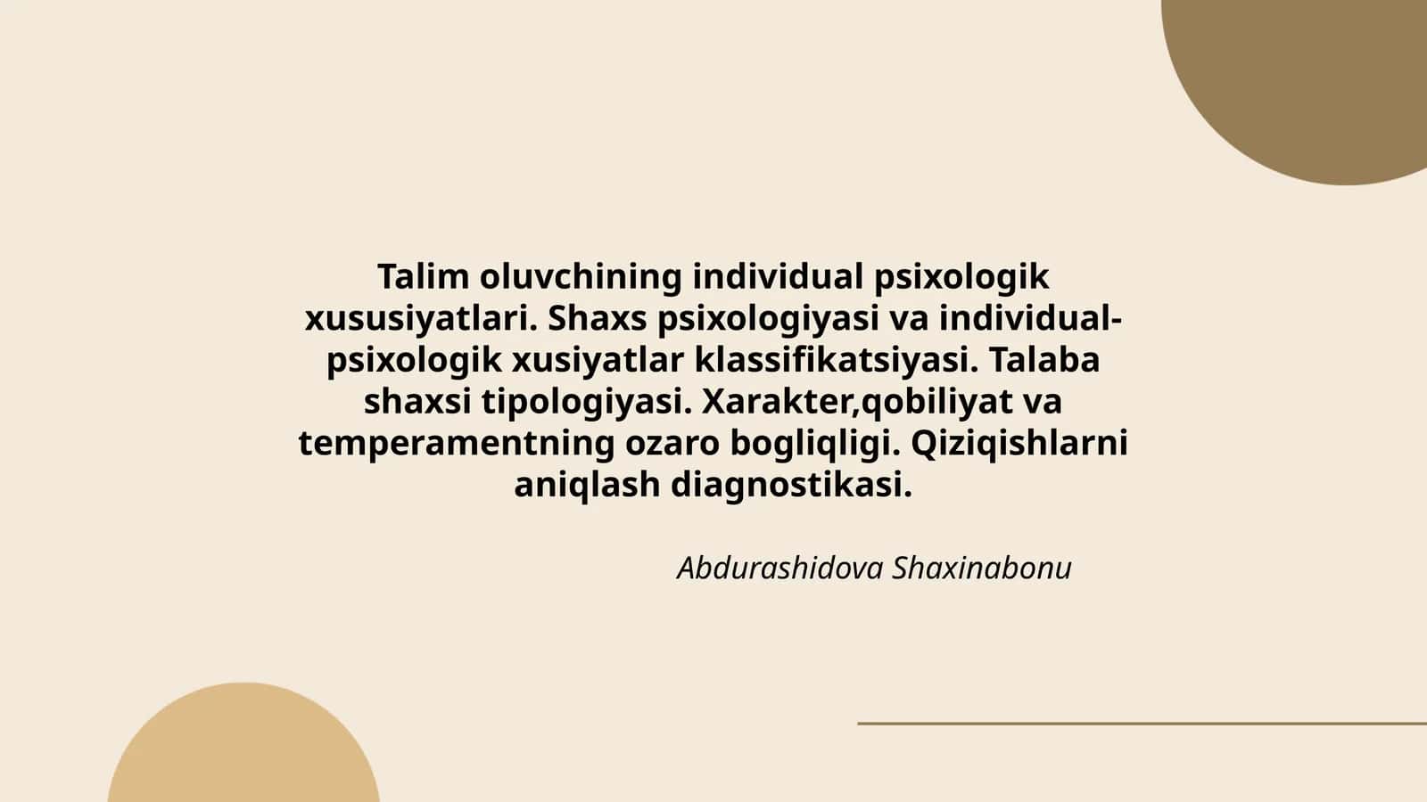 Talim oluvchining individual psixologik xususiyatlari