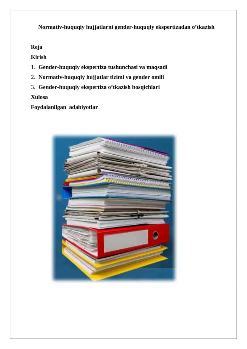 Gender-huquqiy ekspertizadan o’tkazish