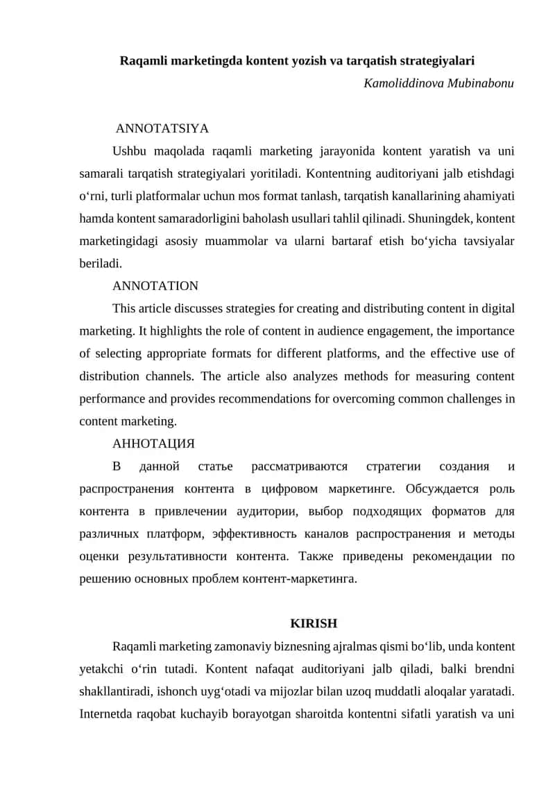 Raqamli marketingda kontent yozish va tarqatish strategiyalari