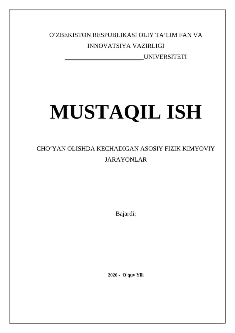 Cho‘yan Olishda Kechadigan Asosiy Fizik Kimyoviy Jarayonlar