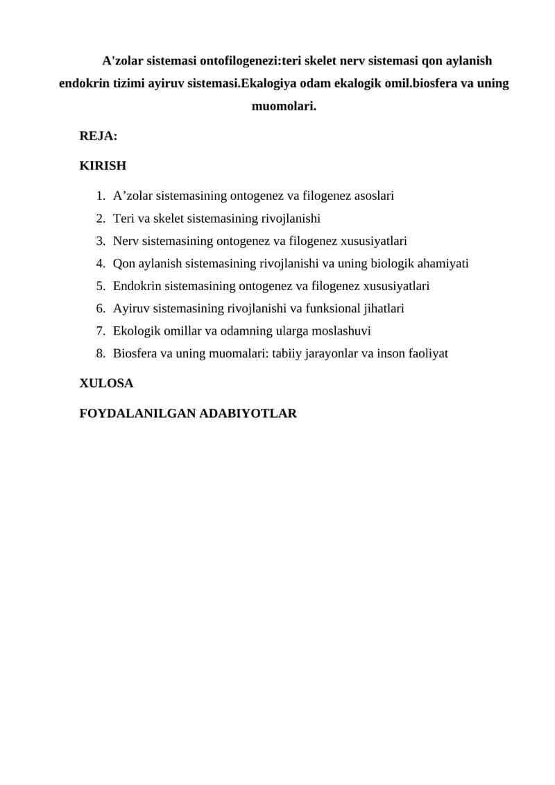 A'zolar sistemasi ontofilogenezi