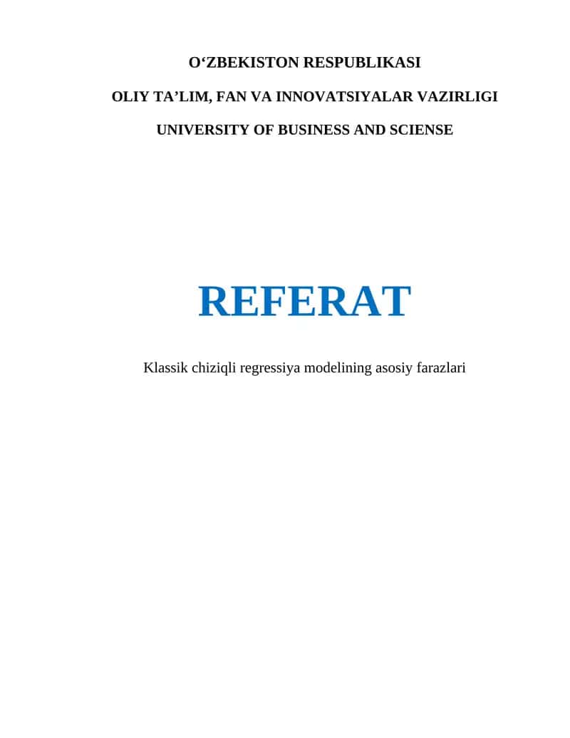 Klassik chiziqli regressiya modelining asosiy farazlari