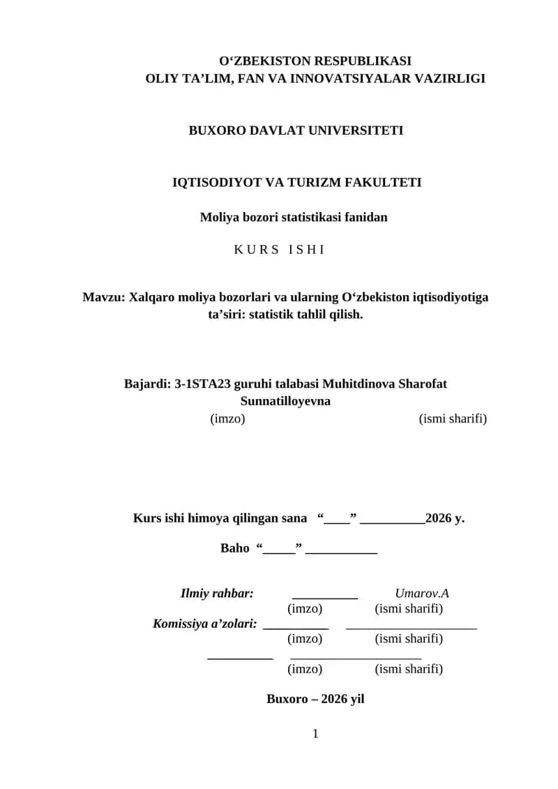 Moliya bozori statistikasi