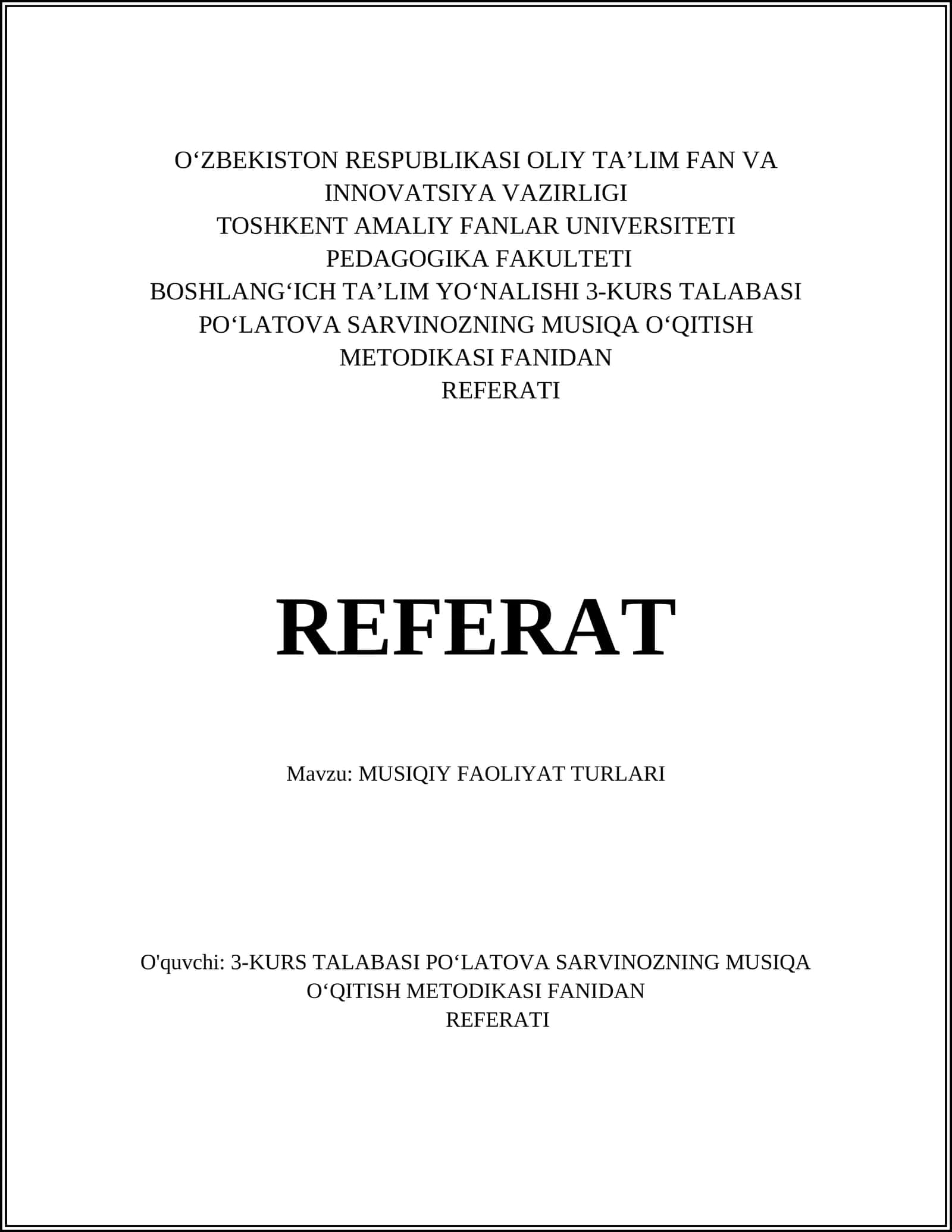 MUSIQIY FAOLIYAT TURLARI