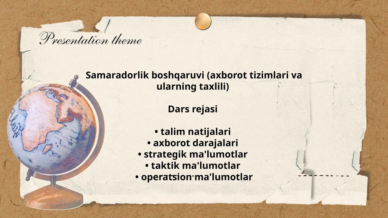 Samaradorlik boshqaruvi (axborot tizimlari va ularning taxlili)
