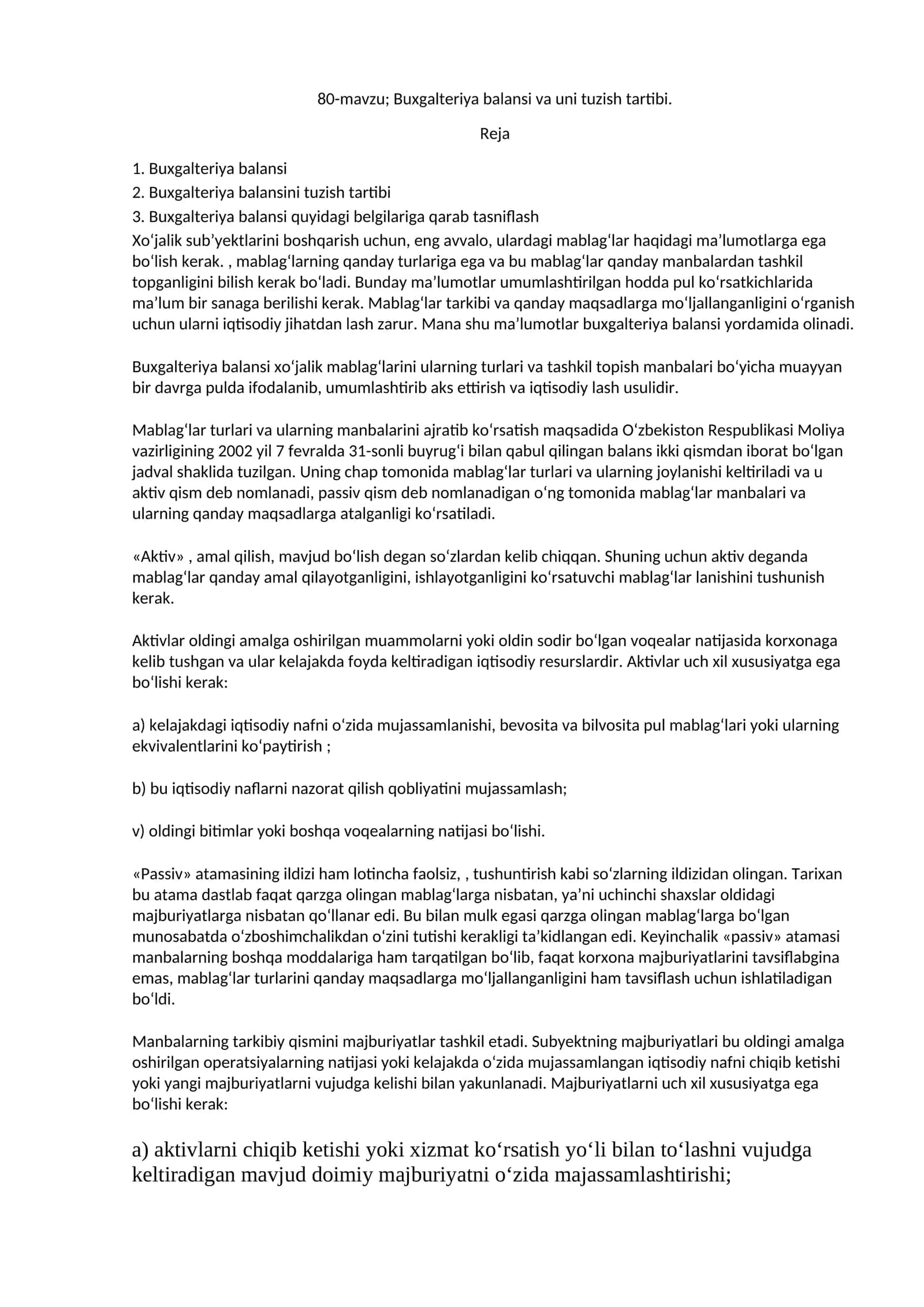 Buxgalteriya balansi va uni tuzish tartibi