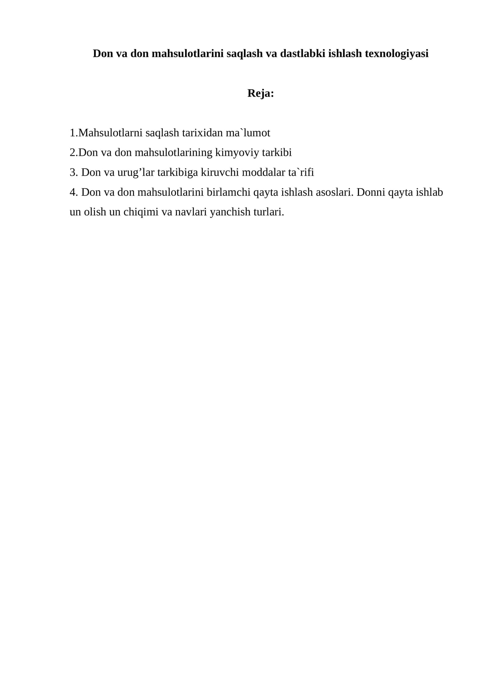 Dоn va dоn mahsulоtlarini saqlash va dastlabki ishlash texnоlоgiyasi