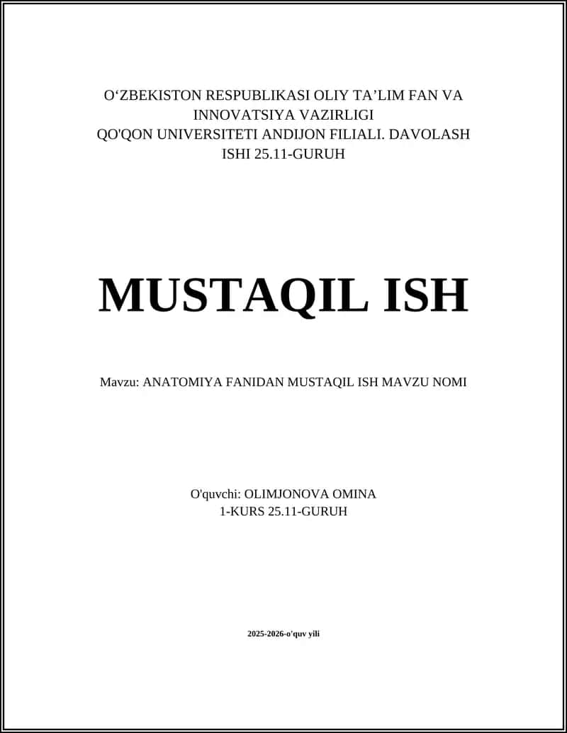 ANATOMIYA FANIDAN MUSTAQIL ISH