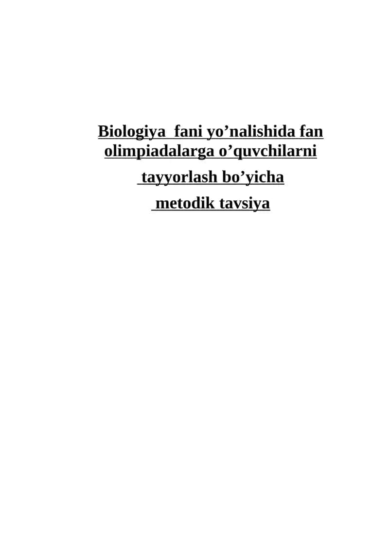 Biologiya Fan Olimpiadasi Metodik Tavsiyasi