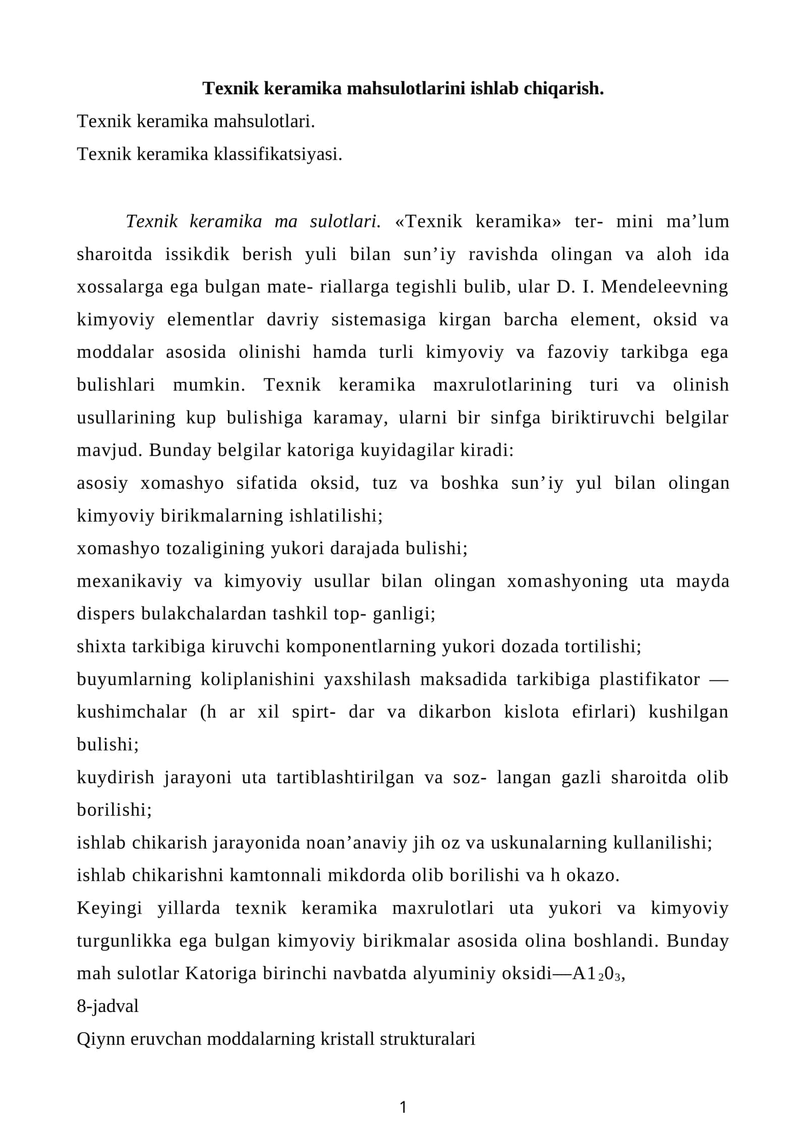 Texnik keramika mahsulotlari