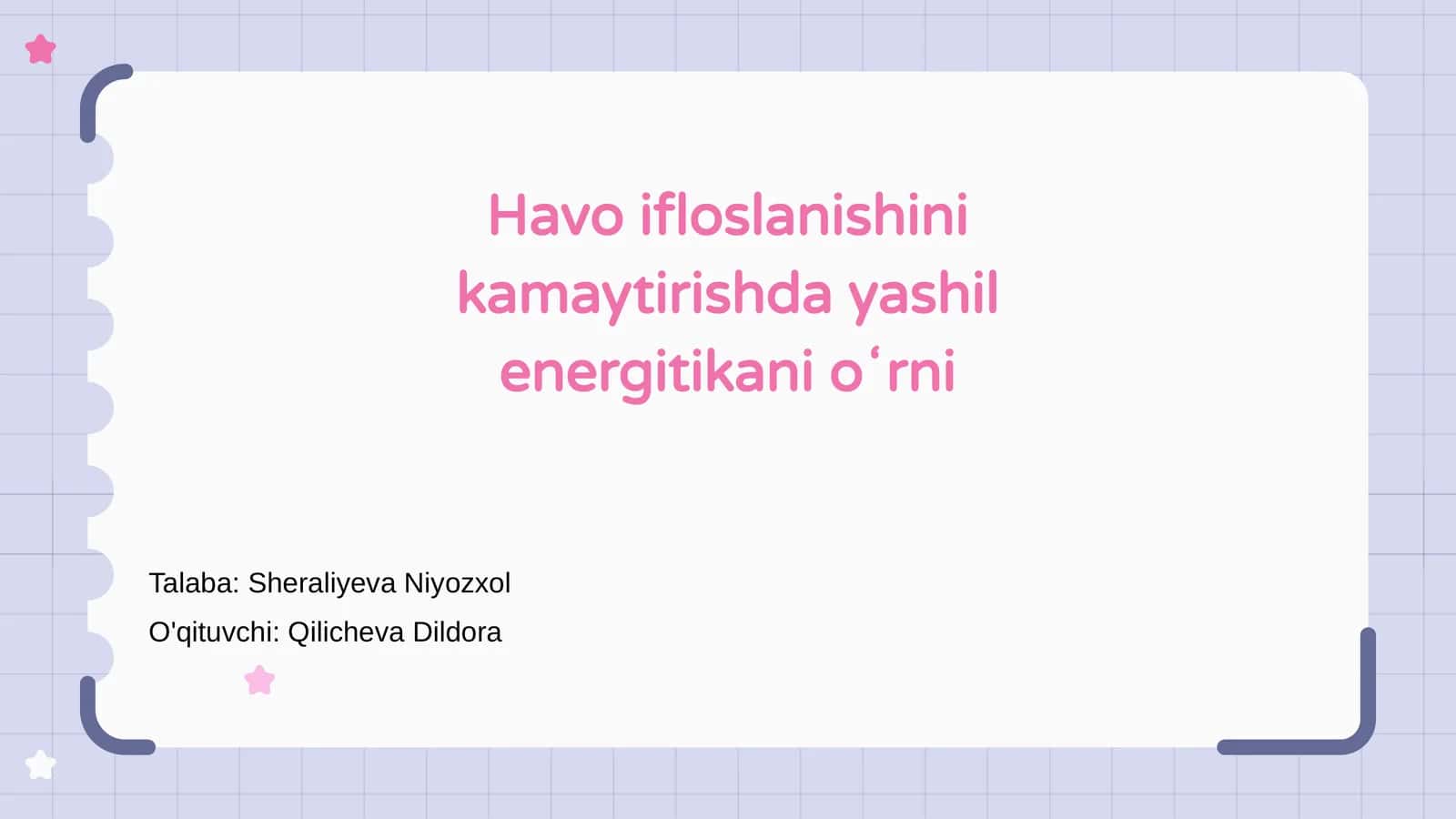 Havo ifloslanishini kamaytirishda yashil energiyani oʻrni