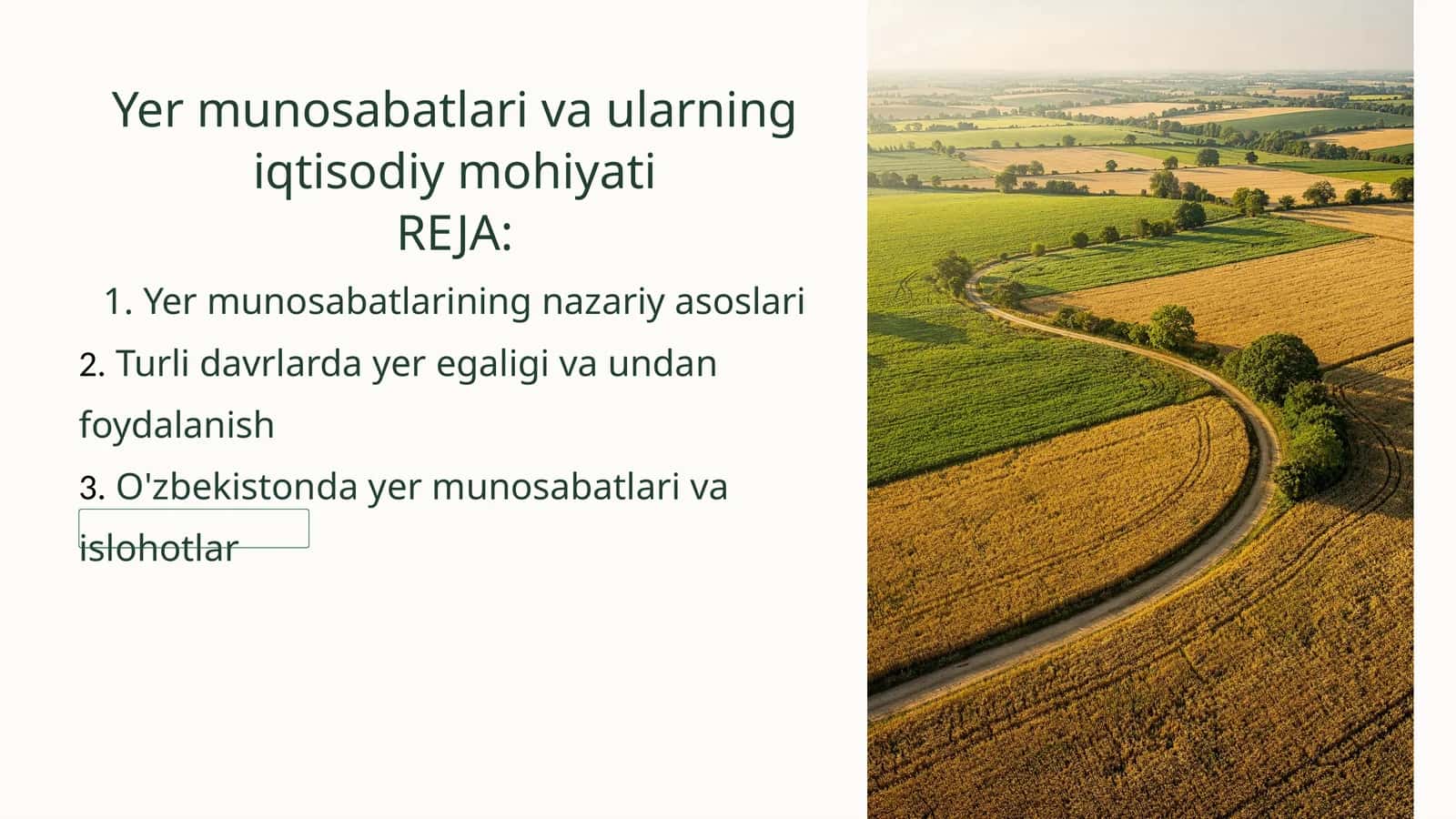 Yer munosabatlari va ularning iqtisodiy mohiyati