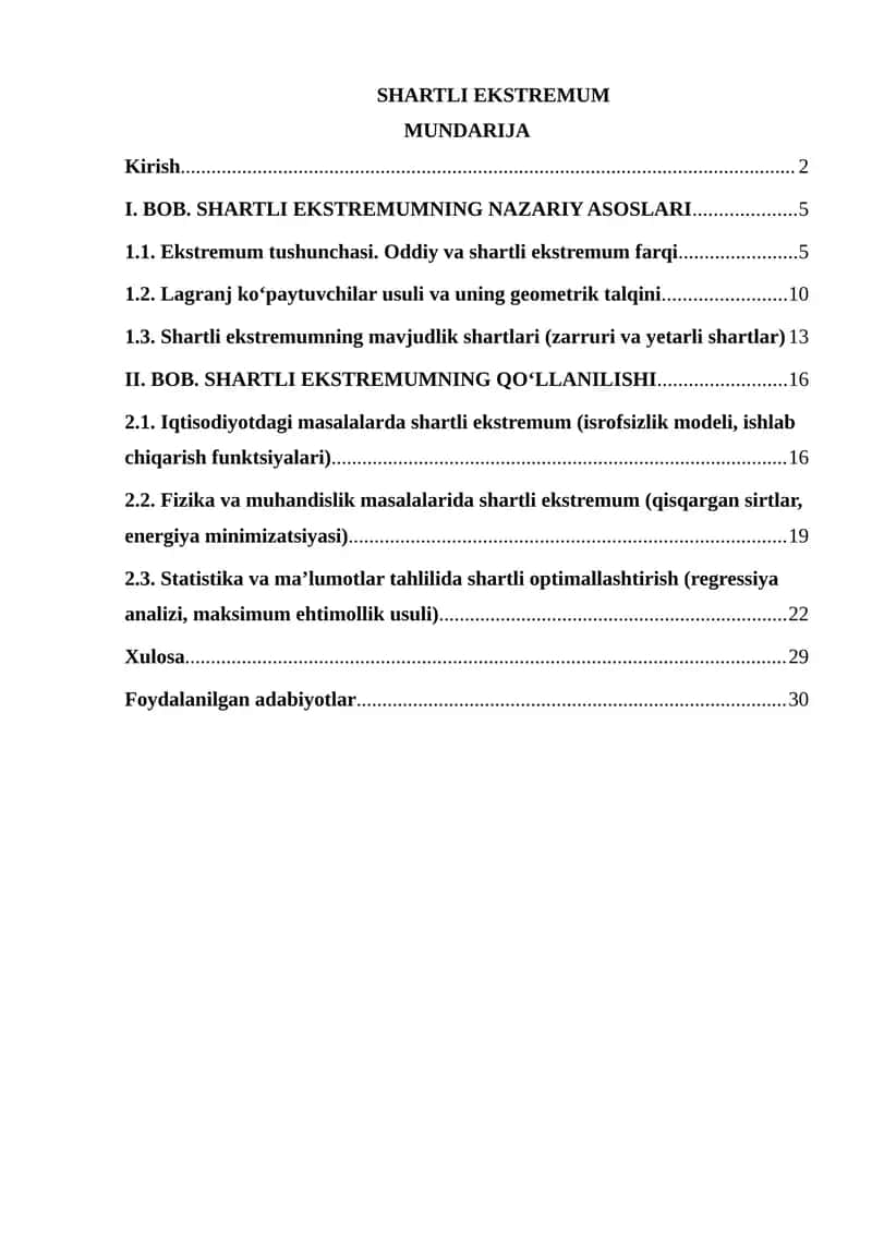 SHARTLI EKSTREMUM