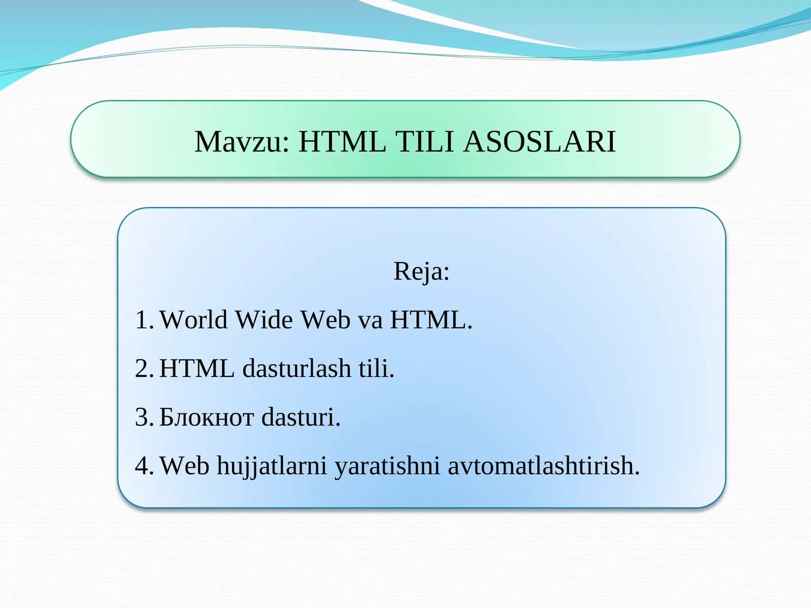 HTML TILI ASOSLARI