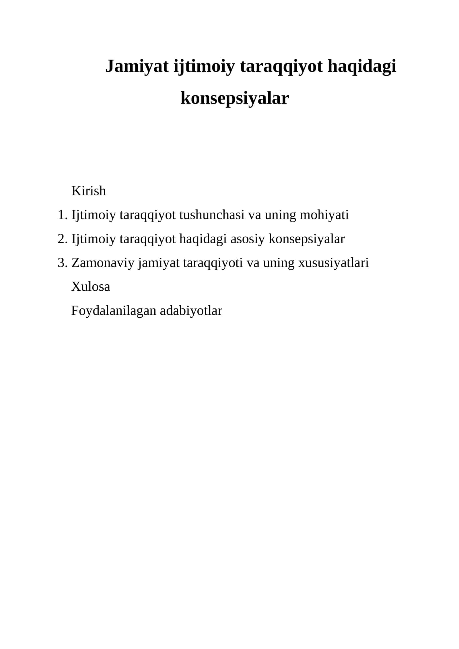 Jamiyat ijtimoiy taraqqiyot haqidagi konsepsiyalar