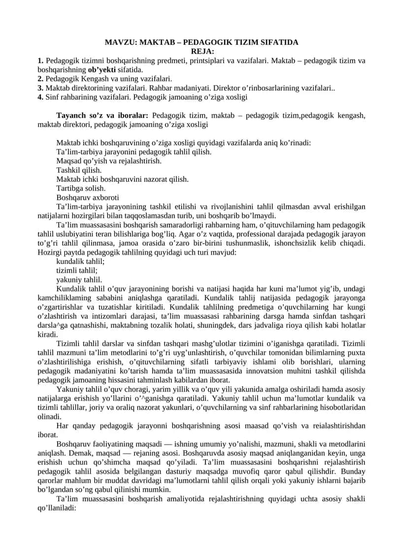 MAKBAT - PEDAGOGIK TIZIM SIFATIDA