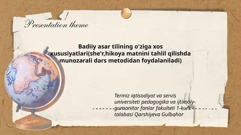 Badiiy asar tilining o'ziga xos xususiyatlari