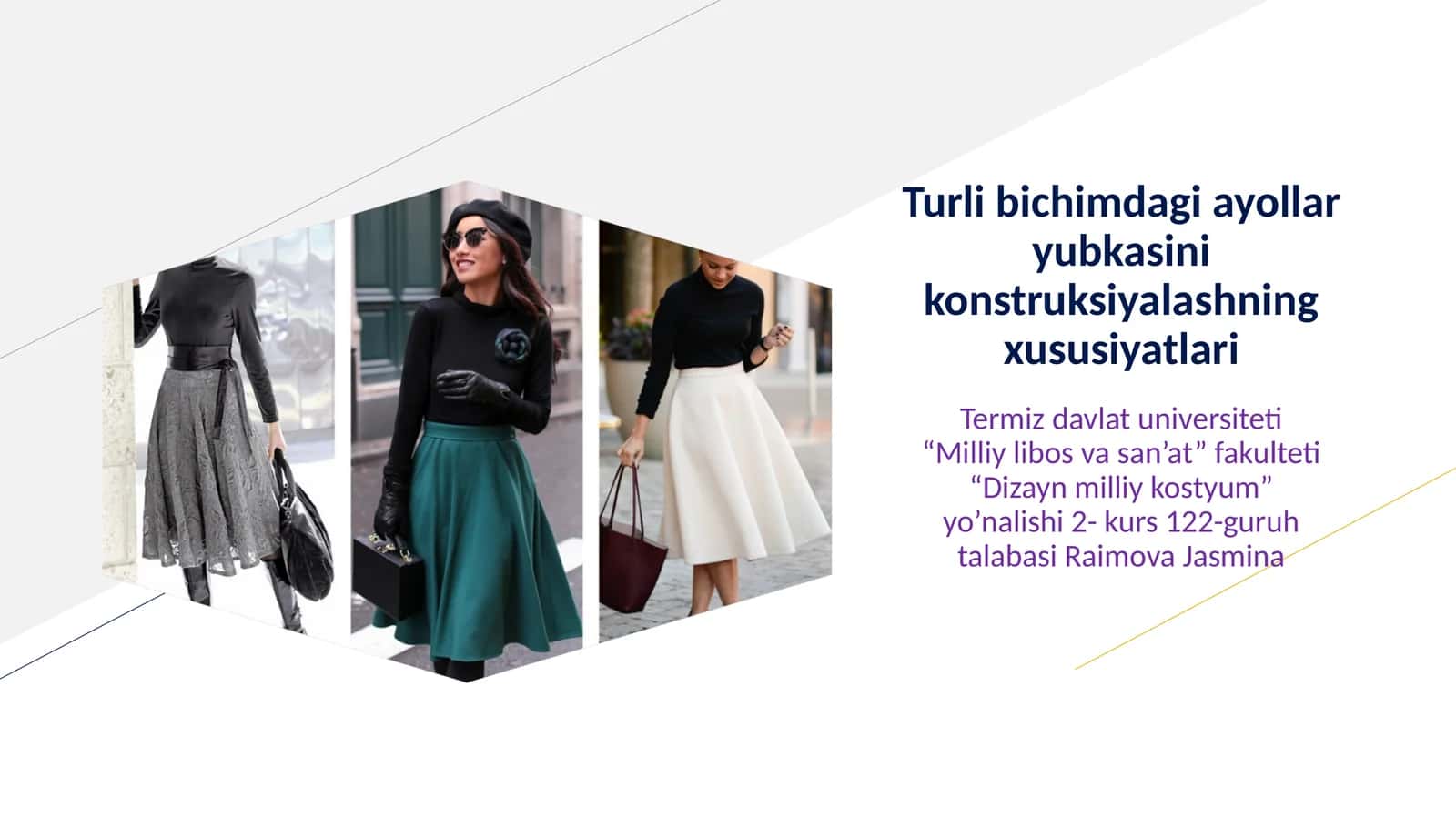 Turli bichimdagi ayollar yubkasini konstruksiyalashning xususiyatlari