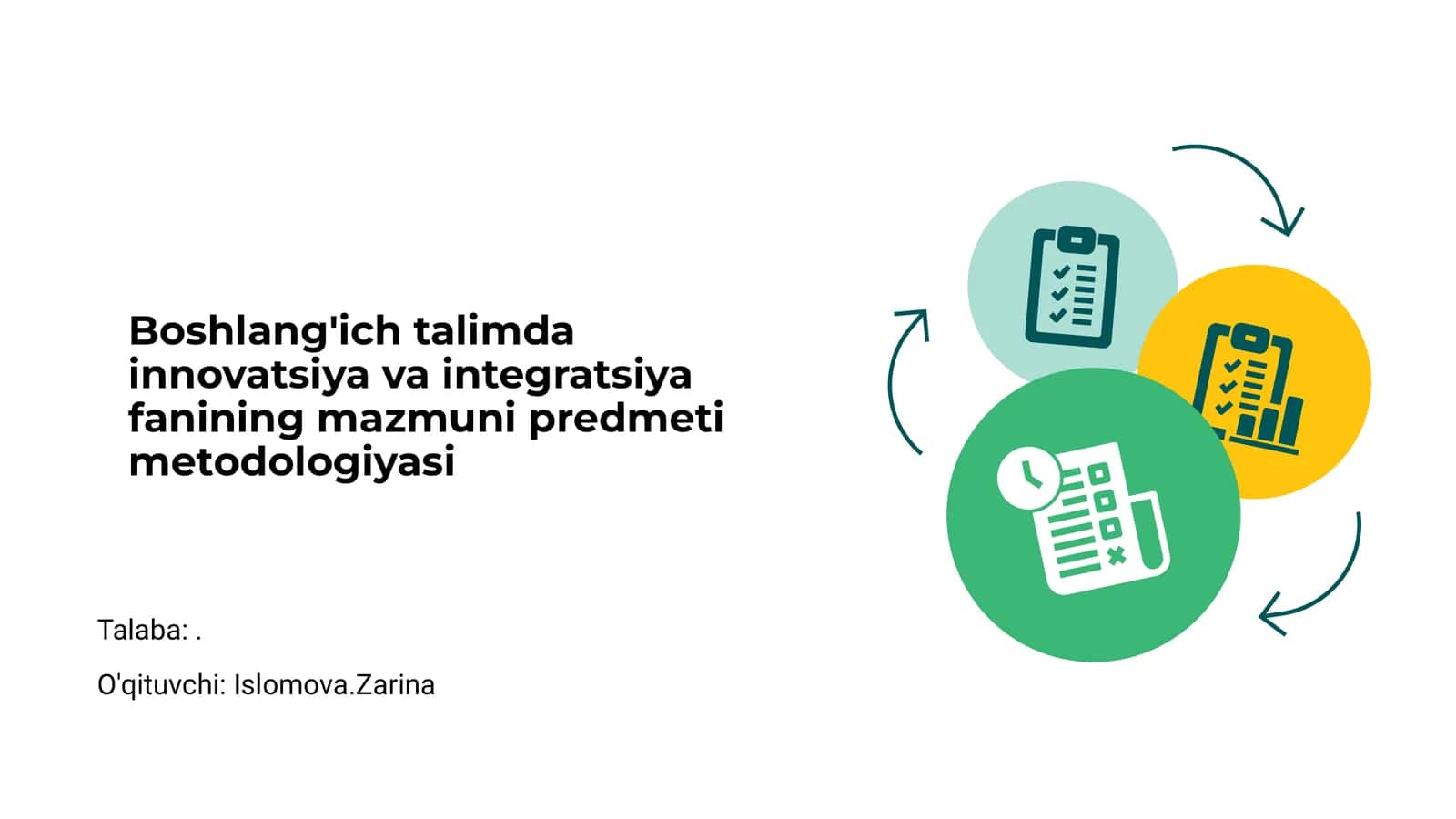 Boshlang'ich talimda innovatsiya va integratsiya fanining mazmuni predmeti metodologiyasi