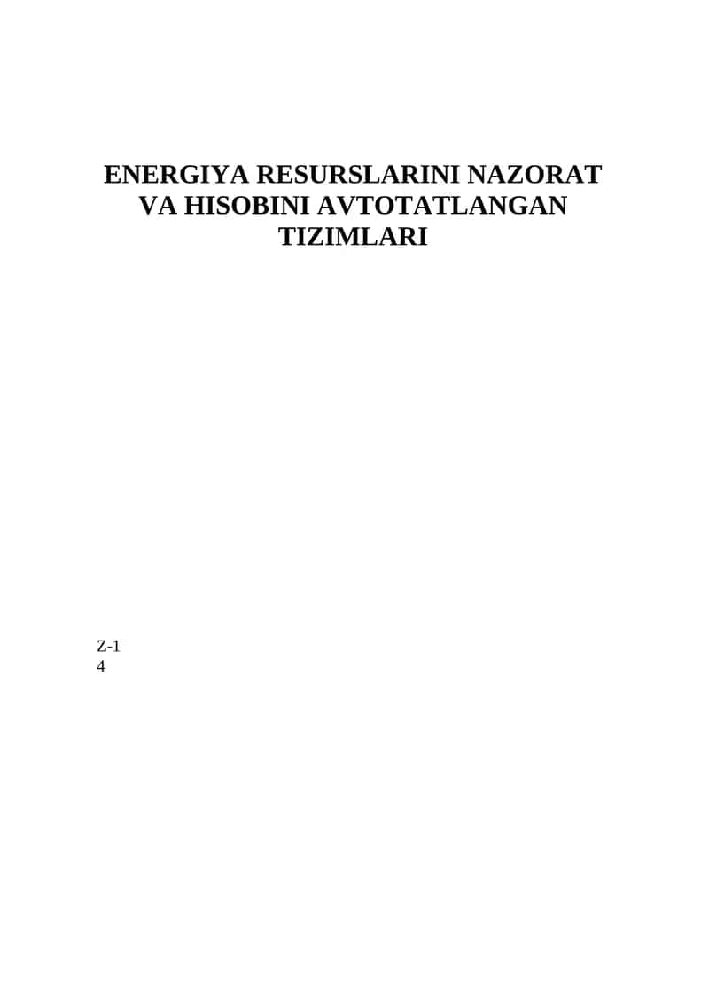 ENERGIYA RESURSLARINI NAZORAT VA HISOBINI AVTOTATLANGAN TIZIMLARI