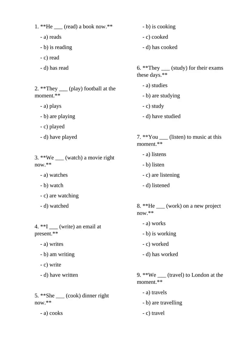 English Present Continuous Tense Quiz