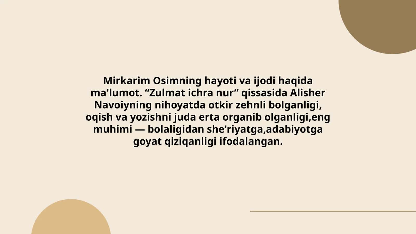 Mirkarim Osimning hayoti va ijodi haqida ma'lumot