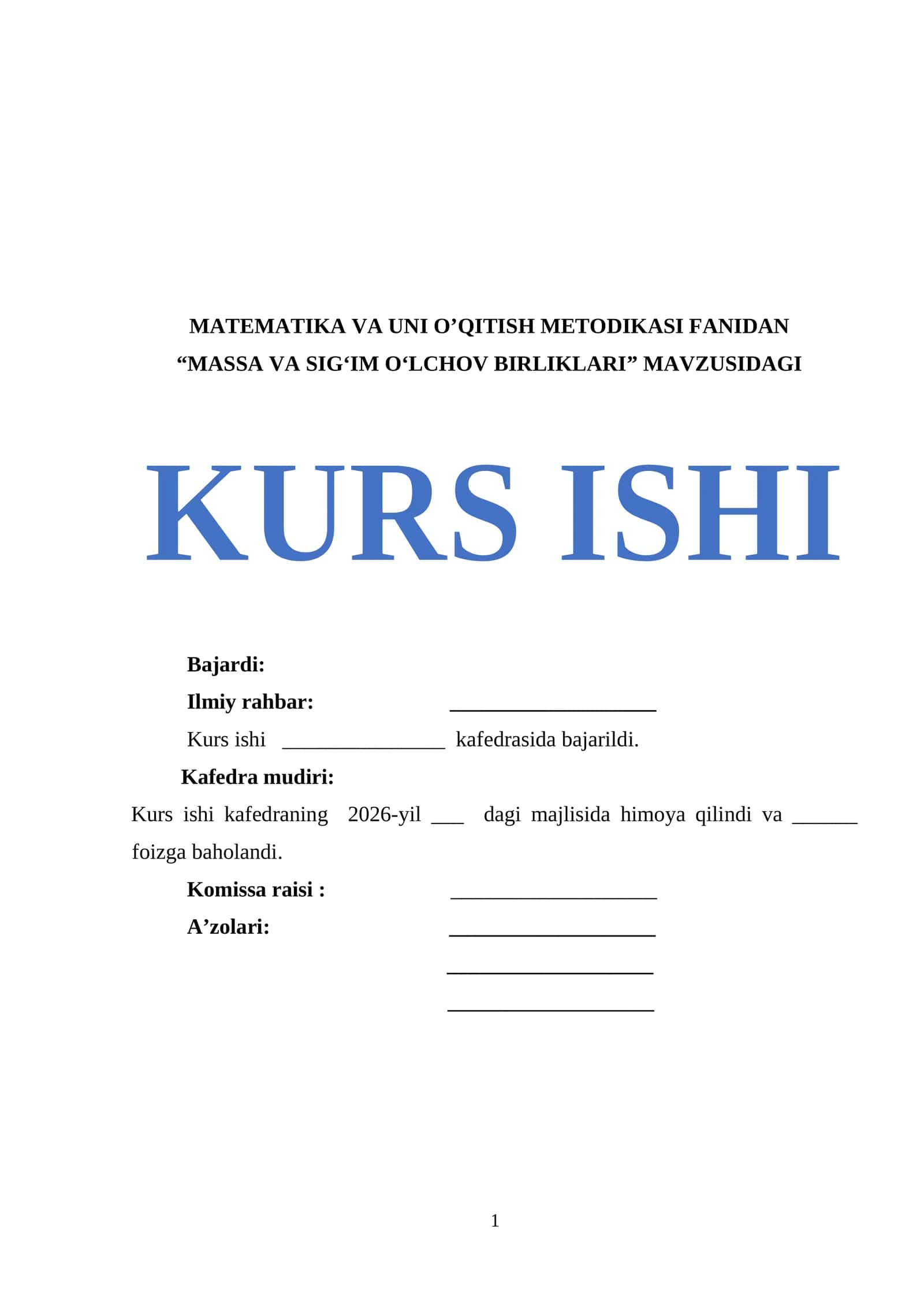 MASSA VA SIGʻIM OʻLCHOV BIRLIKLARI