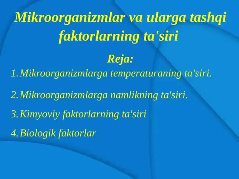 Mikroorganizmlar va ularga tashqi faktorlarning ta'siri