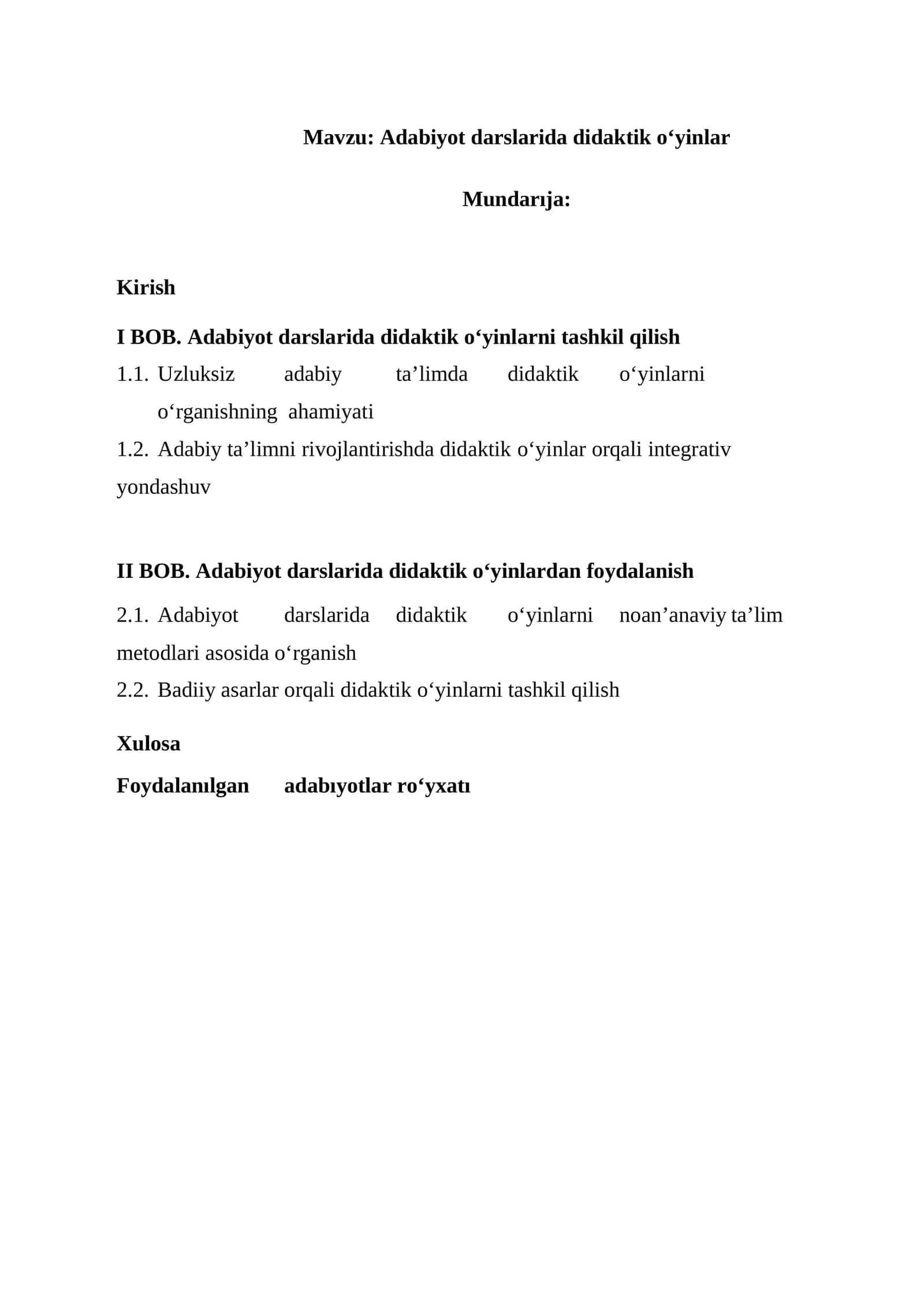 Adabiyot darslarida didaktik o‘yinlar