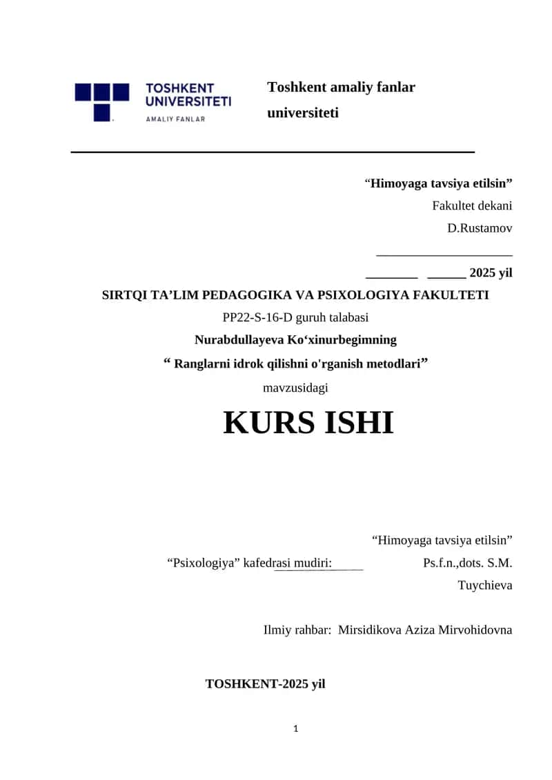 Ranglarni idrok qilishni o'rganish metodlari.
