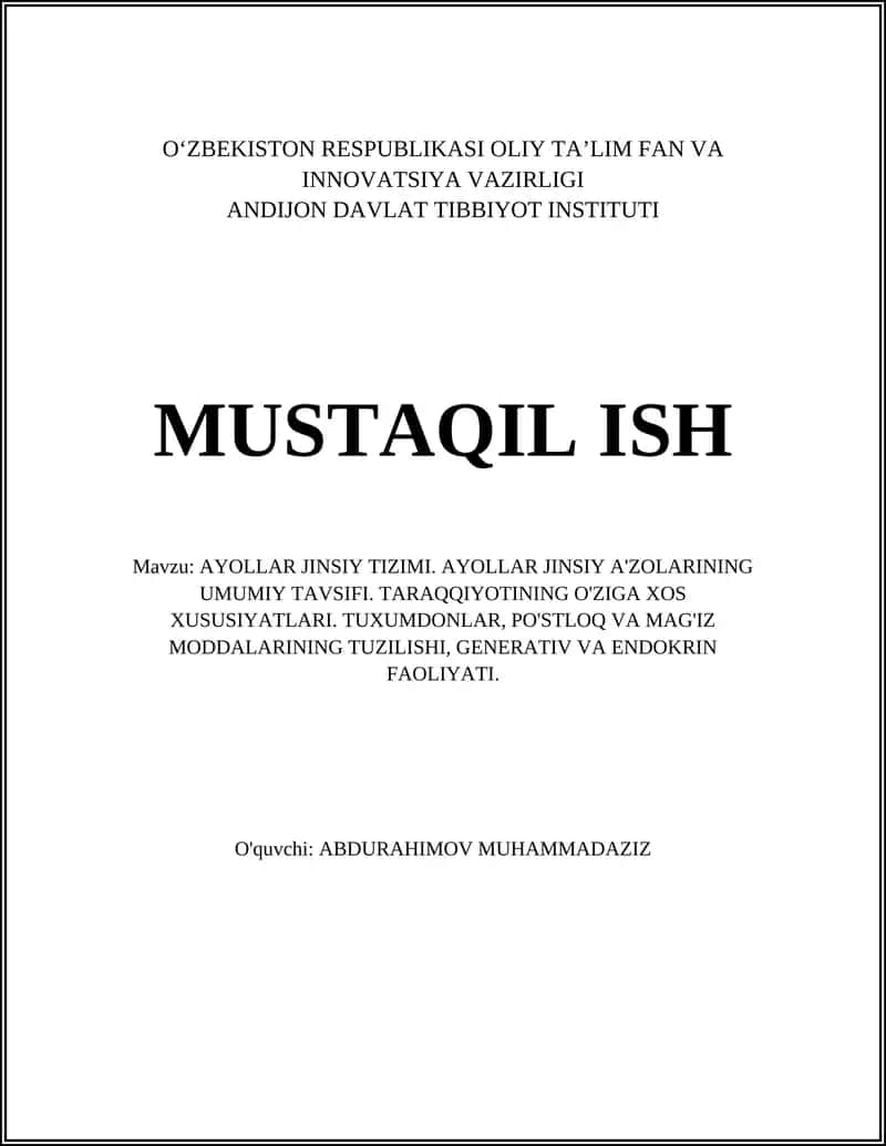 AYOLLAR JINSIY TIZIMI