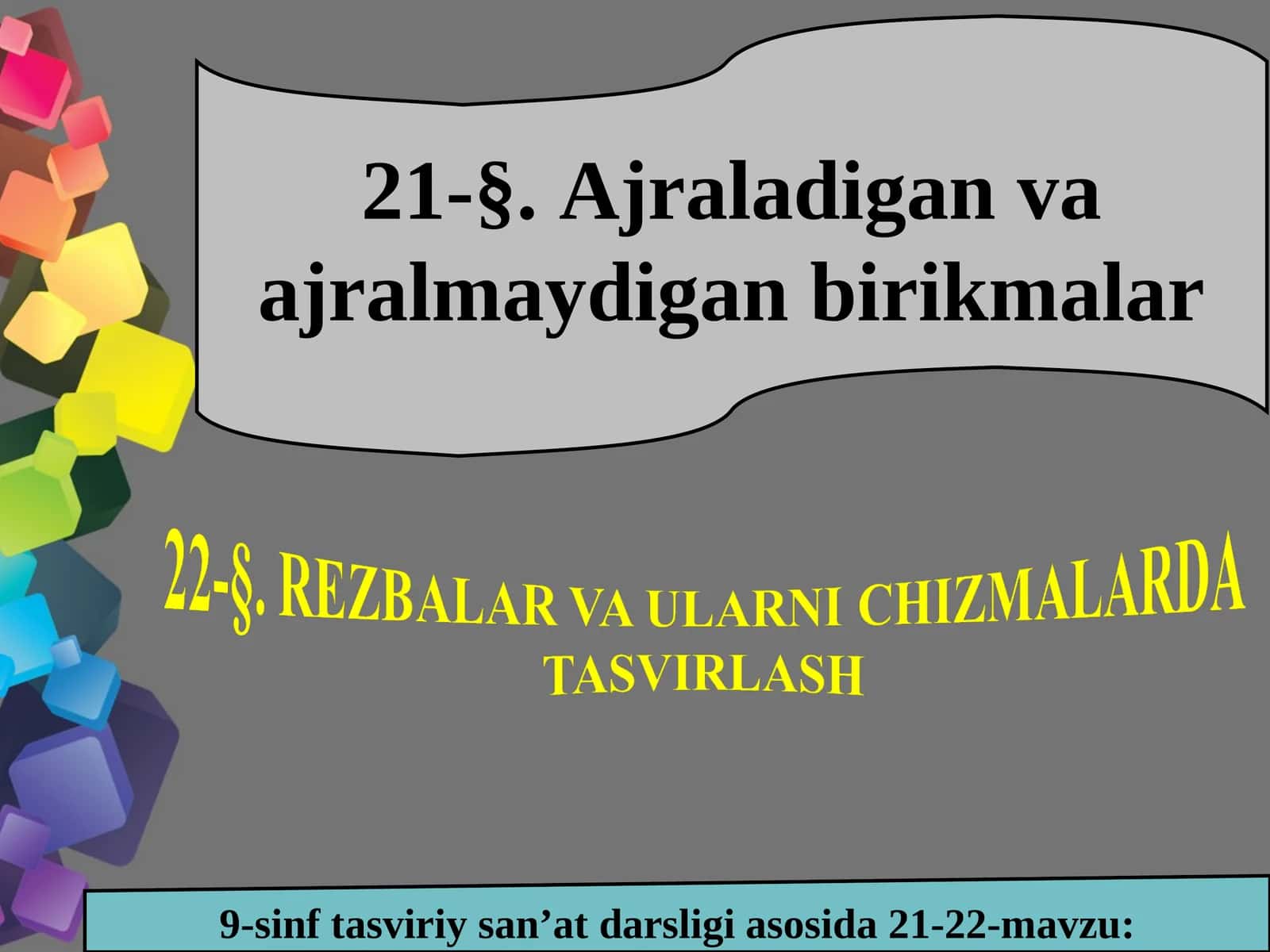 9-sinf tasviriy san’at darsligi asosida 21-22-mavzu: 21-§. Ajraladigan va ajralmaydigan birikmalar