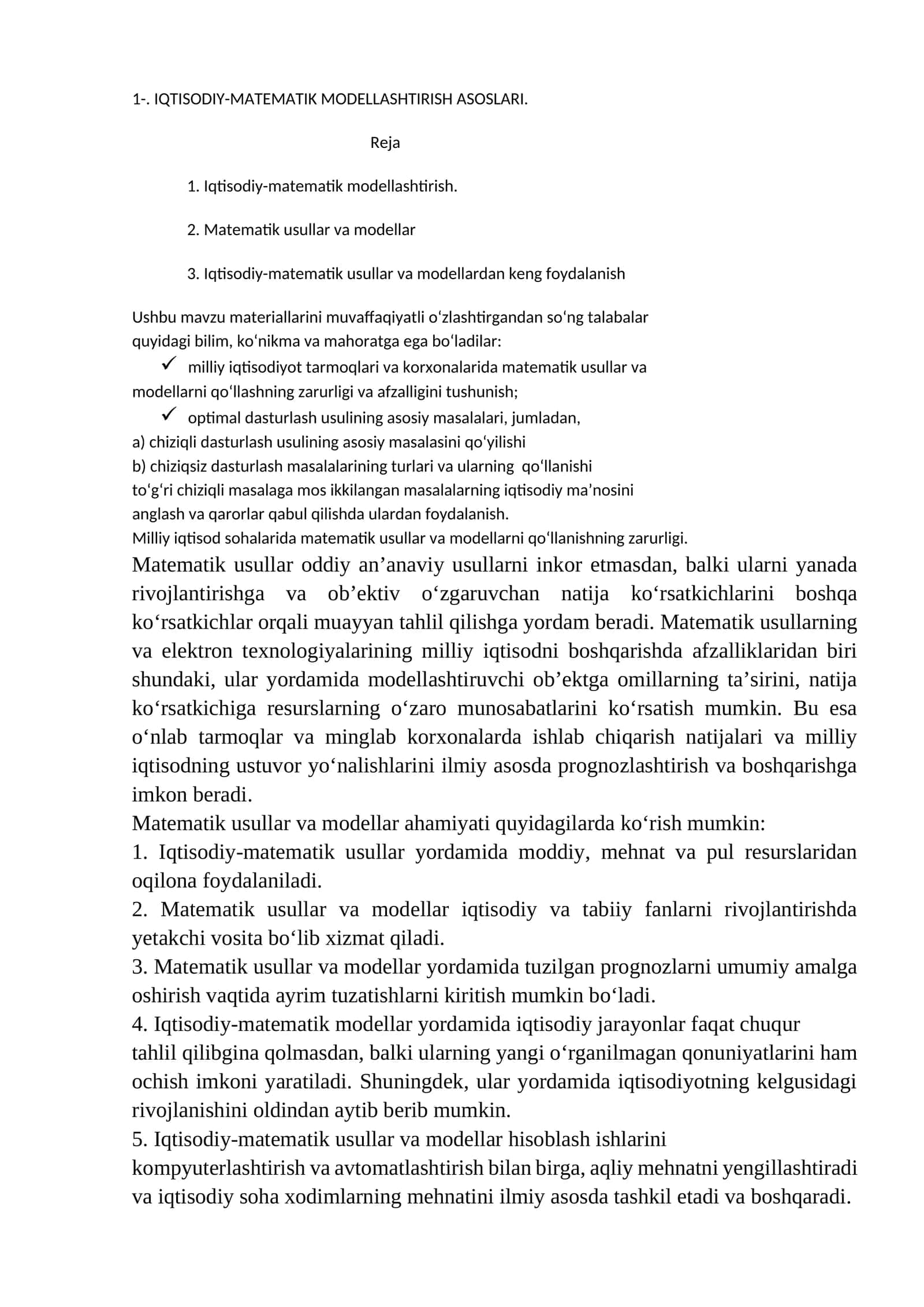 IQTISODIY-MATEMATIK MODELLASHTIRISH ASOSLARI