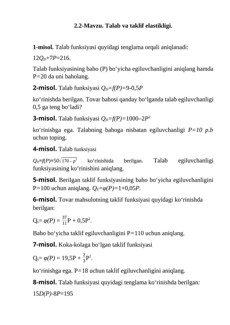 Talab va taklif elastikligi