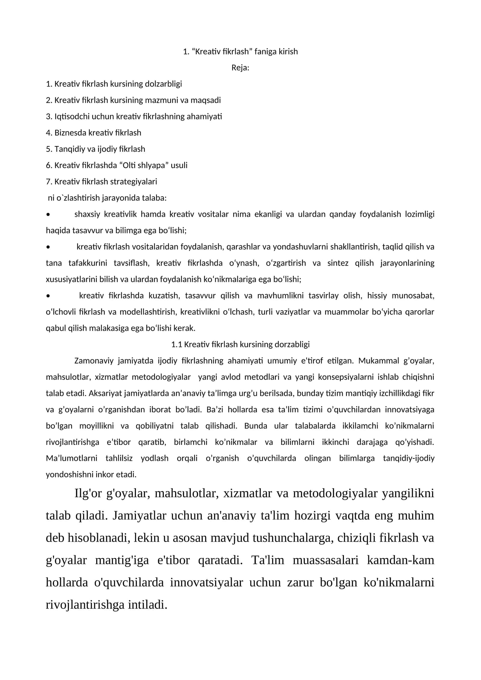Kreativ fikrlash kursi