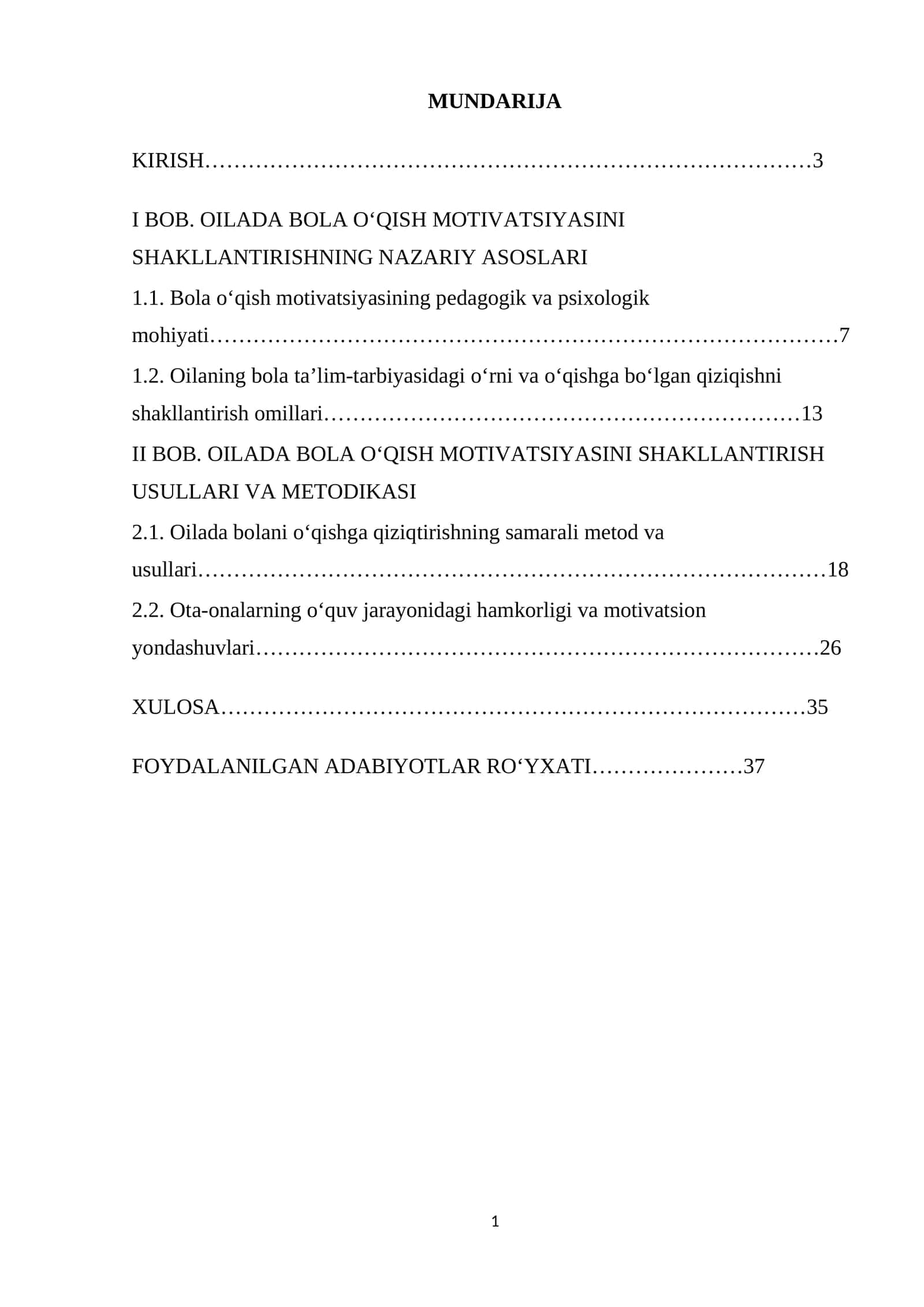 OILADA BOLA O‘QISH MOTIVATSIYASINI SHAKLLANTIRISH