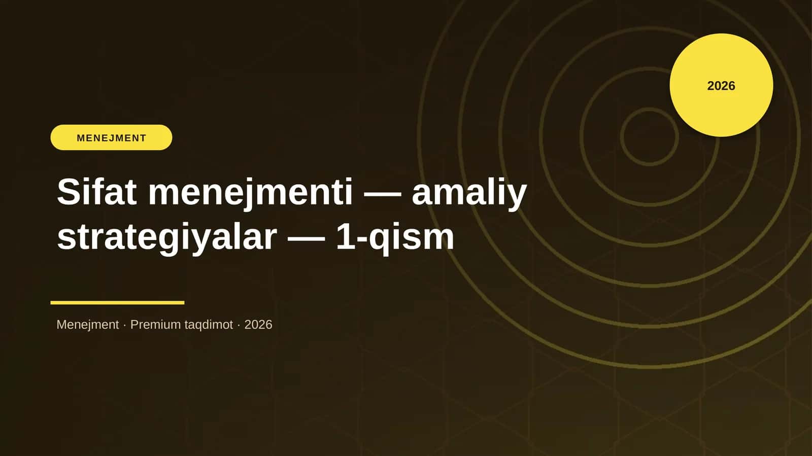 Sifat menejmenti — amaliy strategiyalar — 1-qism