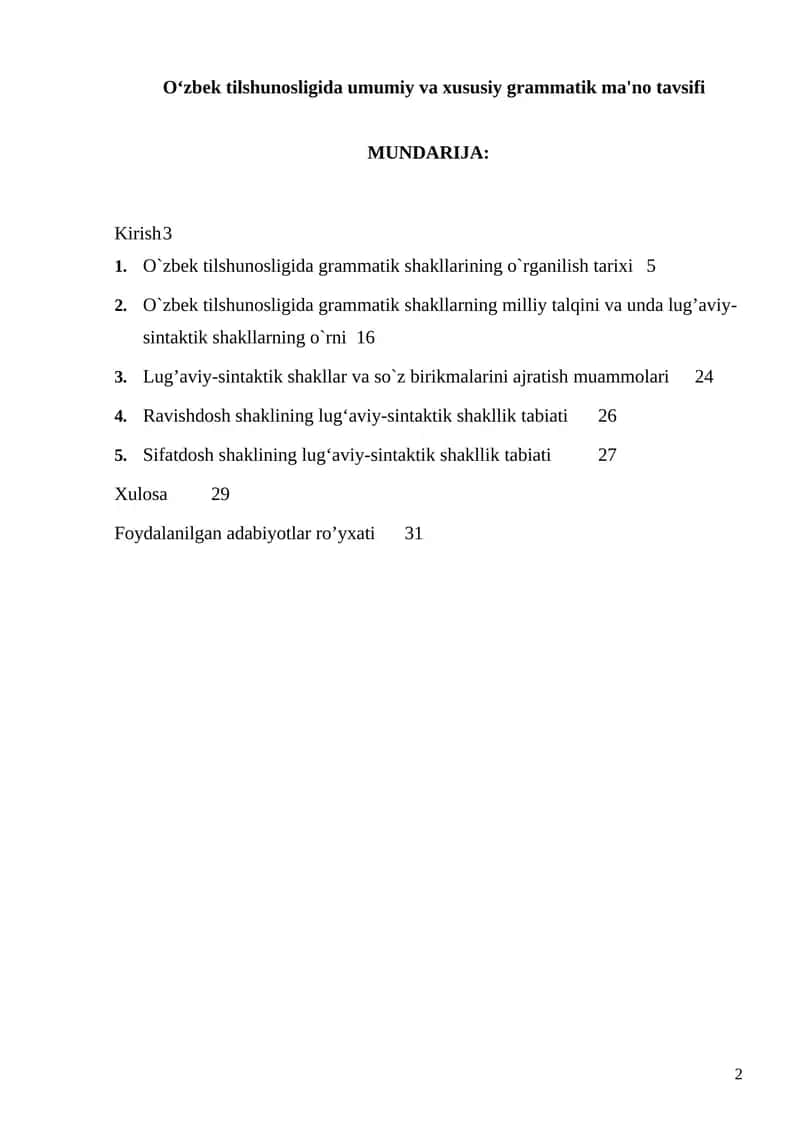 O‘zbek tilshunosligida umumiy va xususiy grammatik ma'no tavsifi
