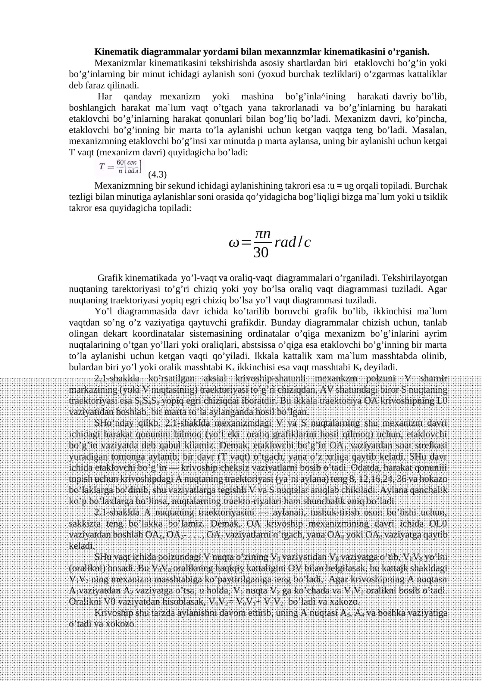 Kinematik diagrammalar yordami bilan mexannzmlar kinematikasini o’rganish