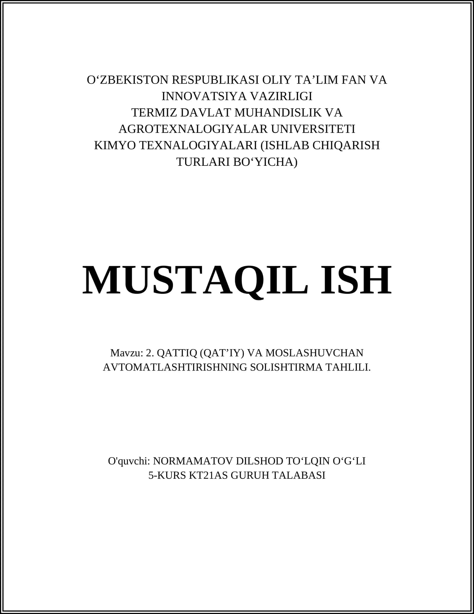Kimyo Texnologiyalari (Ishlab chiqarish turlari bo'yicha)
