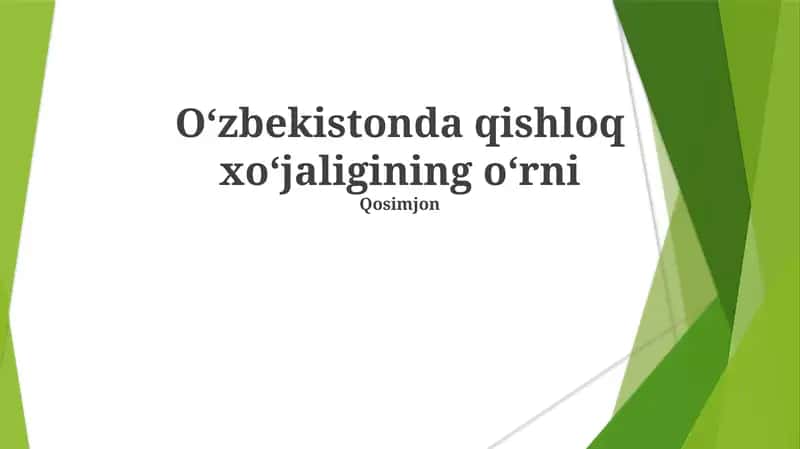 Oʻzbekistonda qishloq xoʻjaligining oʻrni