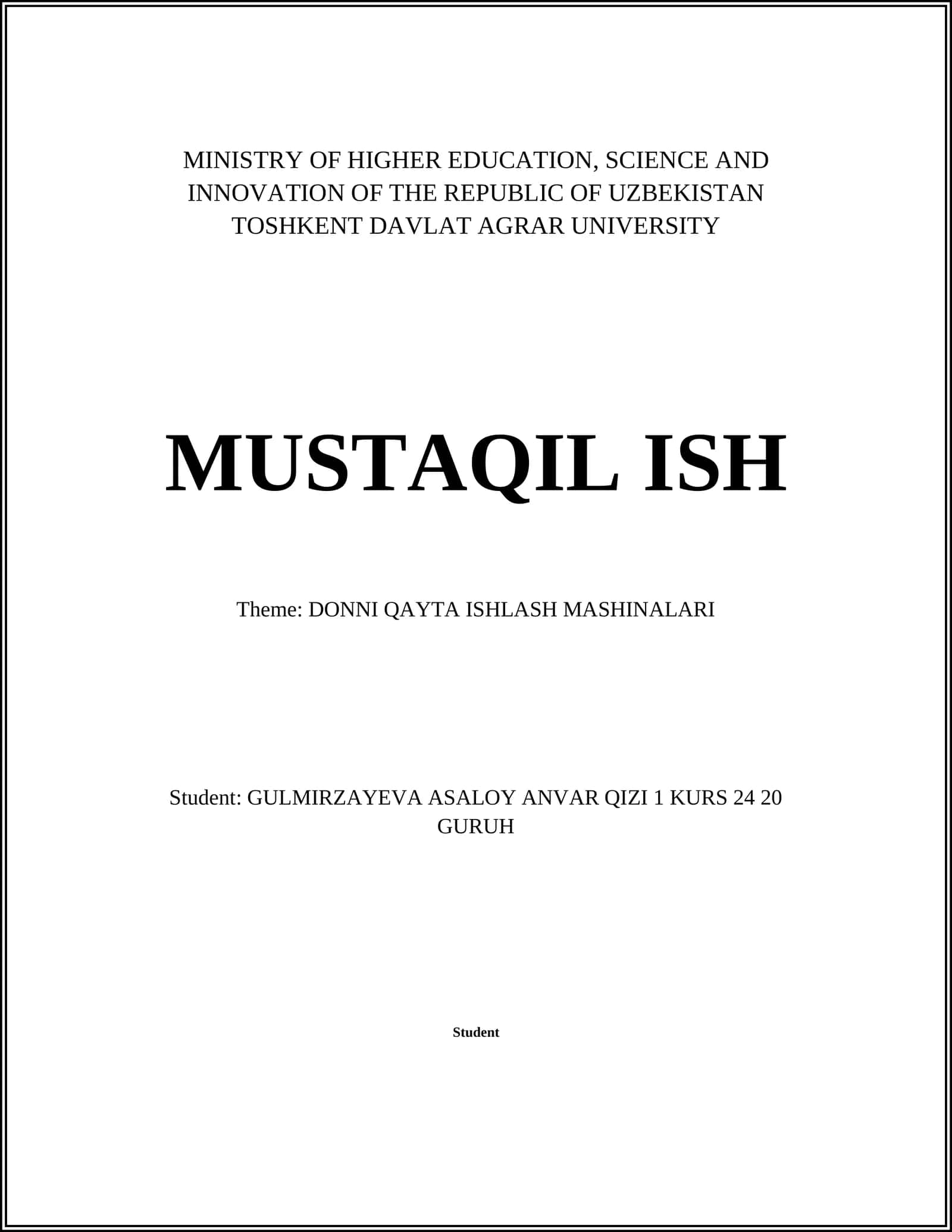 DONNI QAYTA ISHLASH MASHINALARI